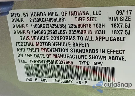 2017 Honda Cr-V Ex from USA, damaged, VIN 7FARW1H58HE037665